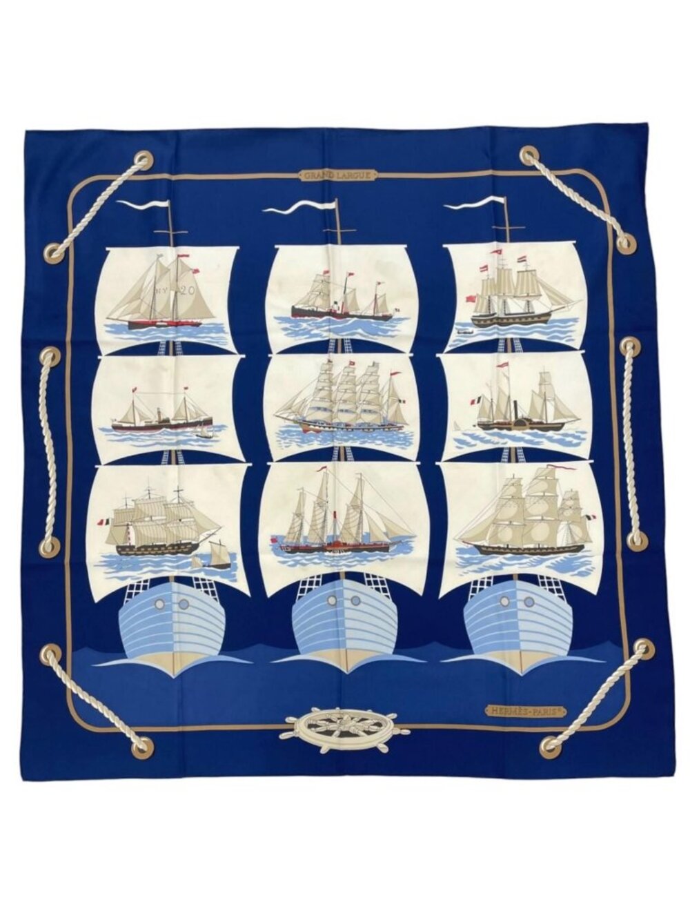 Hermes Carre 90 Grand Large Scarf Silk Blue